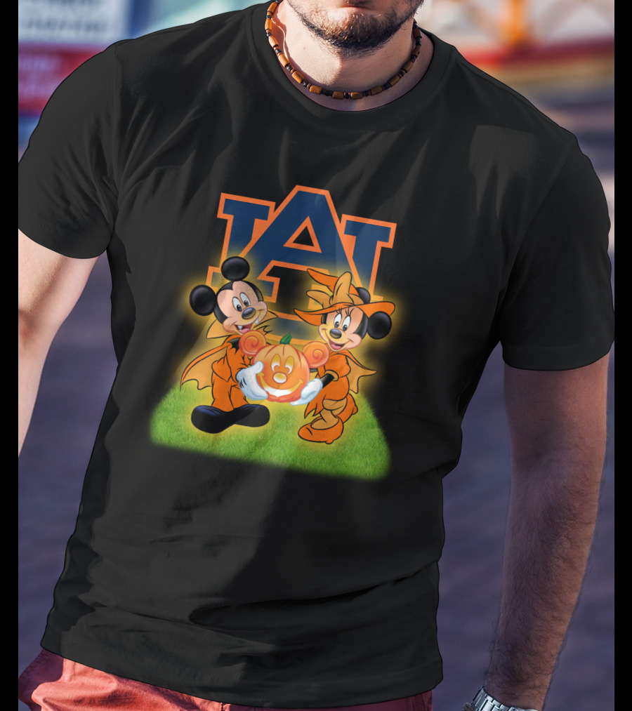 Auburn Football Halloween Mickey And Minnie Pumpkin T-Shirt