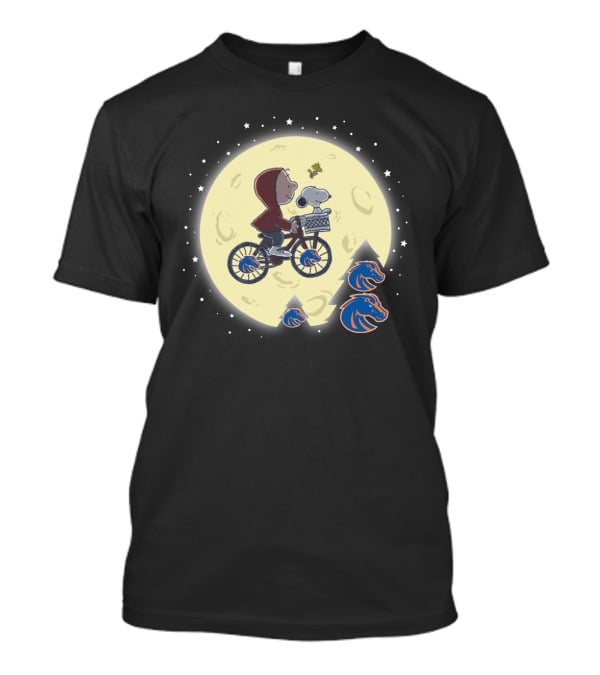 Boise State Broncos Halloween Moon Bicycle Theme With Charlie Brown And Snoopy T-Shirt