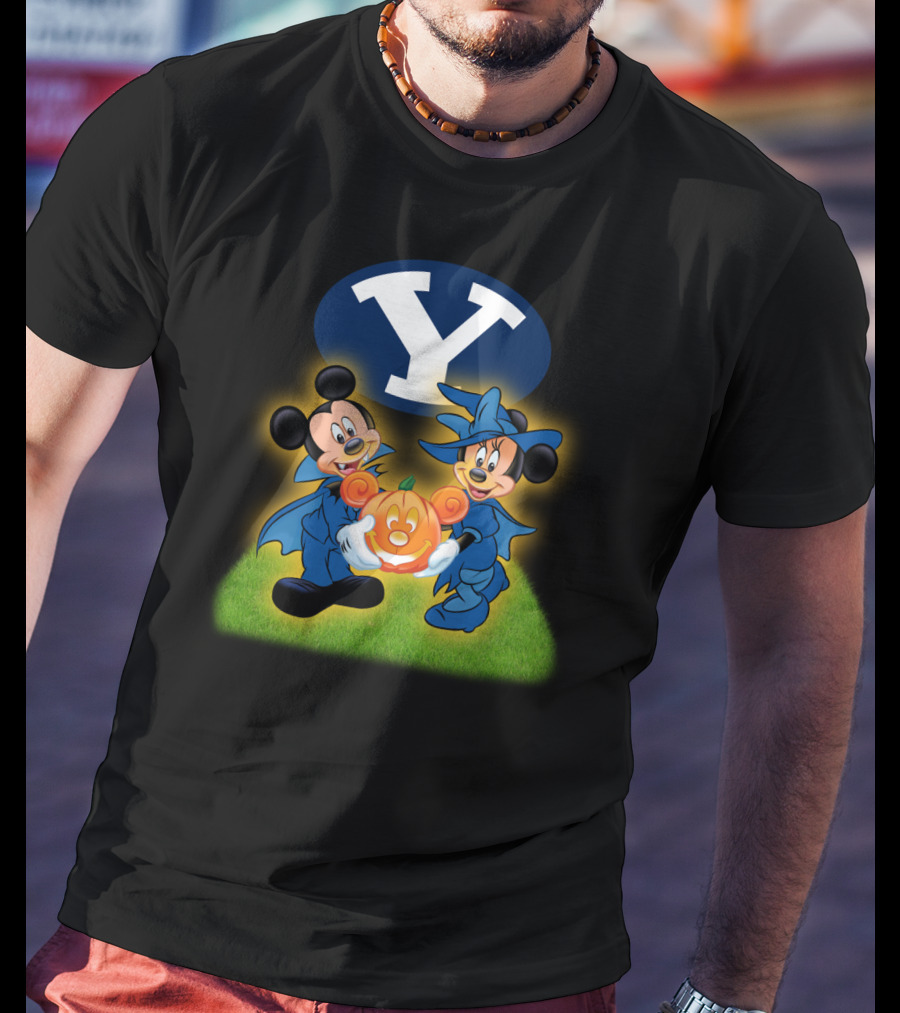 Byu Football Halloween Mickey Minnie Pumpkin T-Shirt