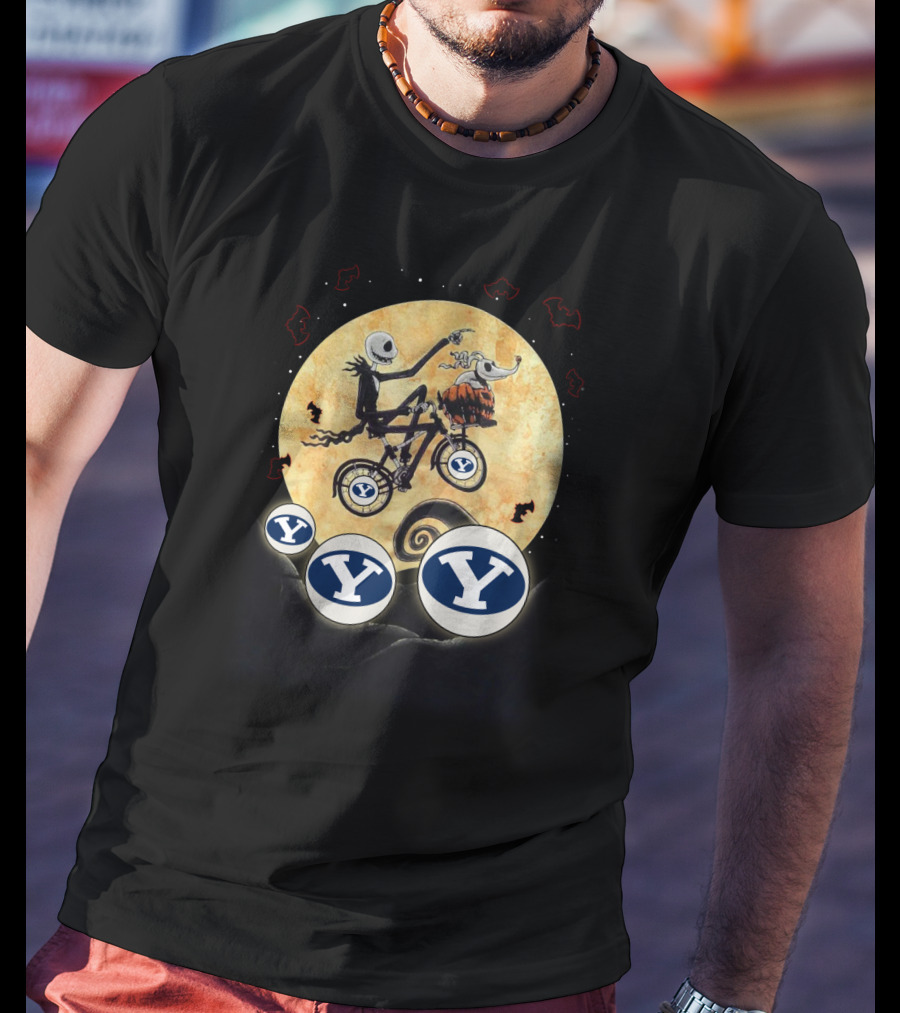 BYU Football Halloween Crossover With Moon And Halloween Icons T-Shirt