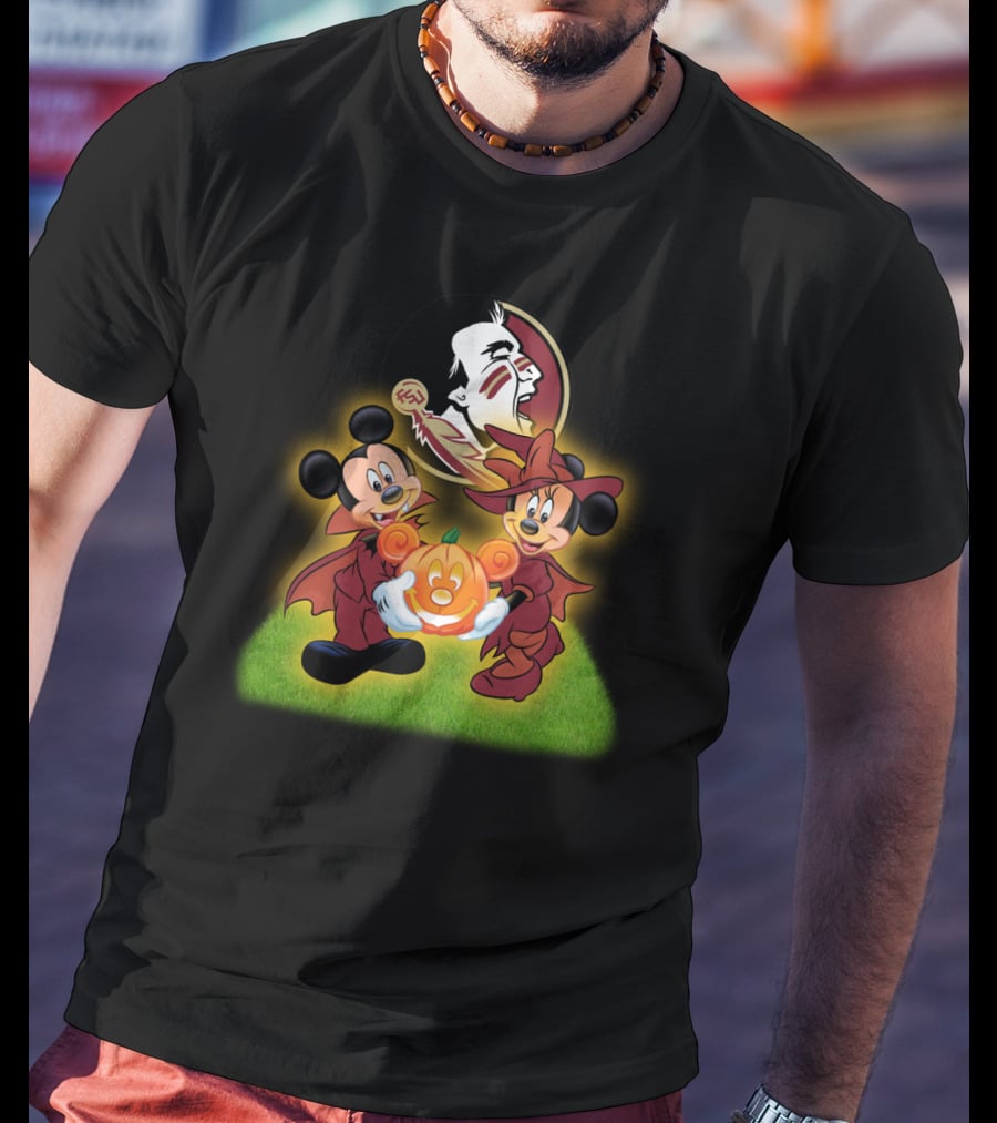 Fsu Football Halloween Mickey And Minnie With Pumpkin T-Shirt