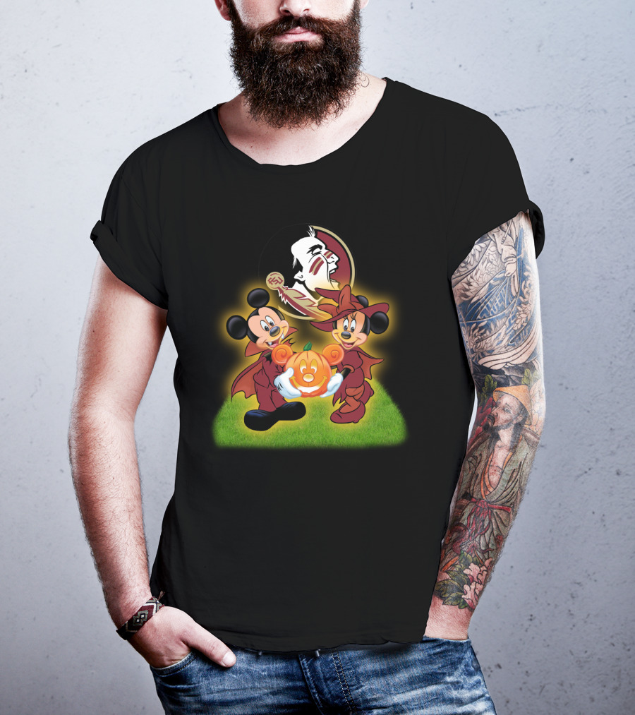 Fsu Football Halloween Mickey And Minnie With Pumpkin T-Shirt