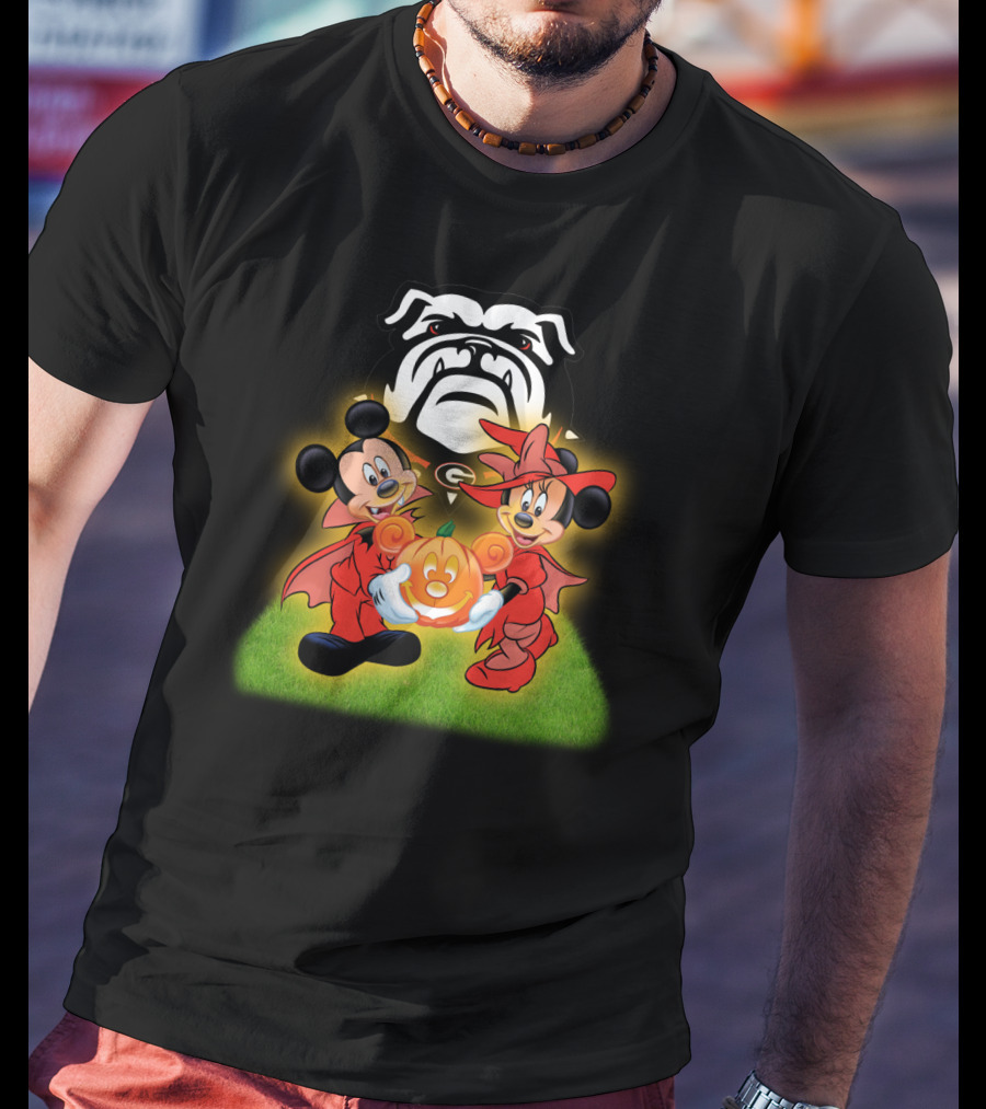 Halloween Georgia Bulldogs Mickey Minnie Pumpkin T-Shirt