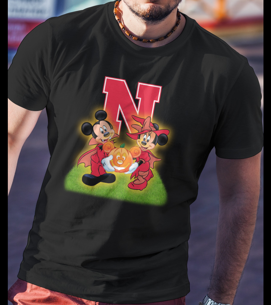 Halloween Nebraska Cornhuskers Football Mickey Minnie Pumpkin T-Shirt