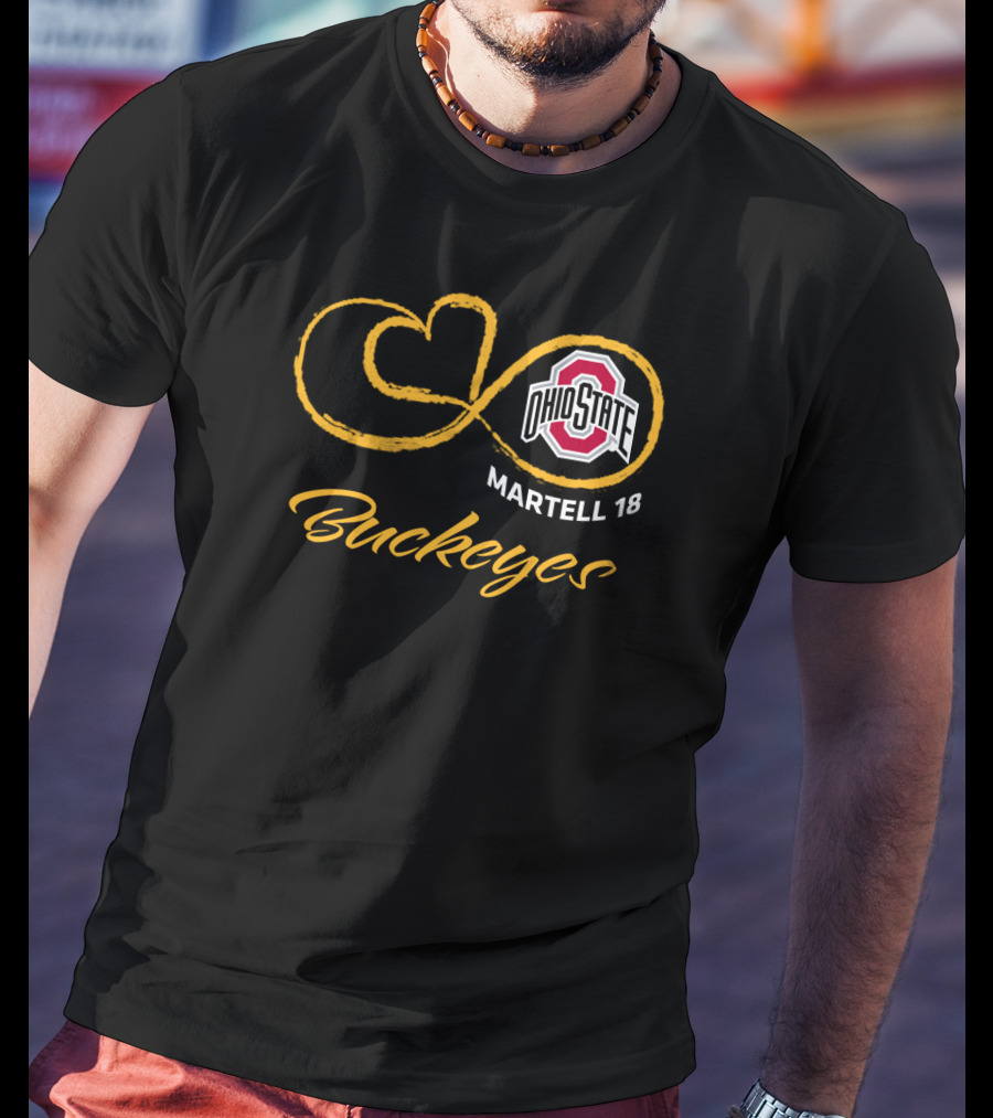 Ohio State Buckeyes Martell 18 Infinity Symbol Football T-Shirt