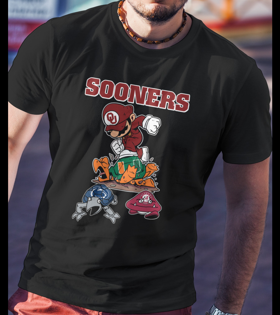 Sooners Ou Football Cartoon Character Smash Rival Teams T-Shirt