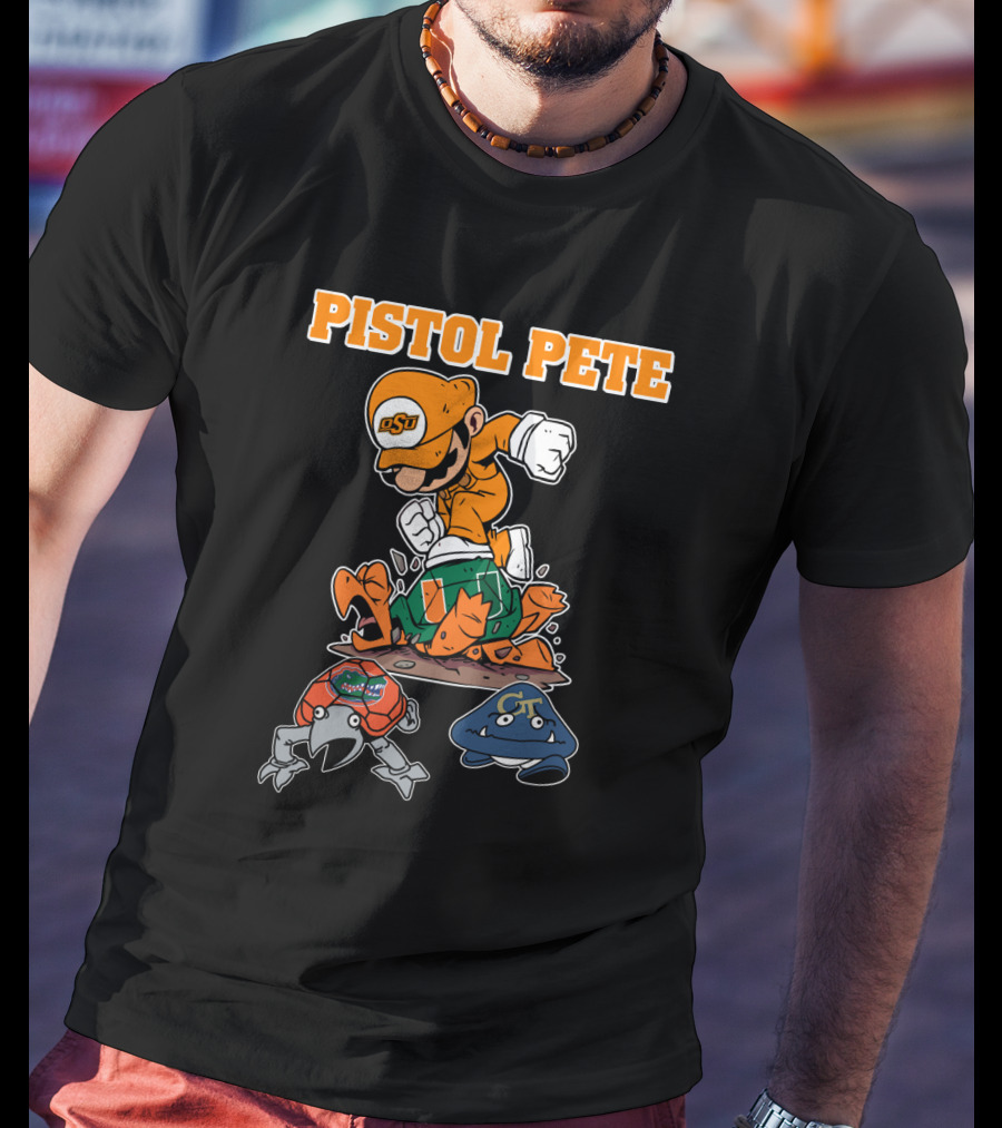 Pistol Pete Osu Football Cartoon Character Stomping Rivals T-Shirt
