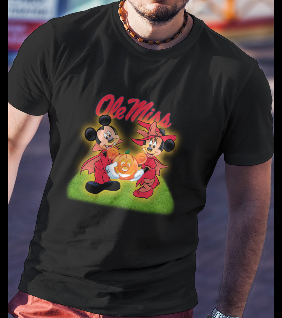 Ole Miss Halloween Disney Characters Holding Pumpkin T-Shirt