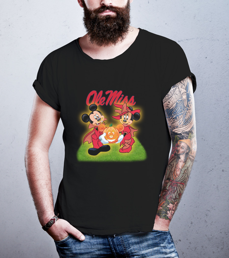 Ole Miss Halloween Disney Characters Holding Pumpkin T-Shirt