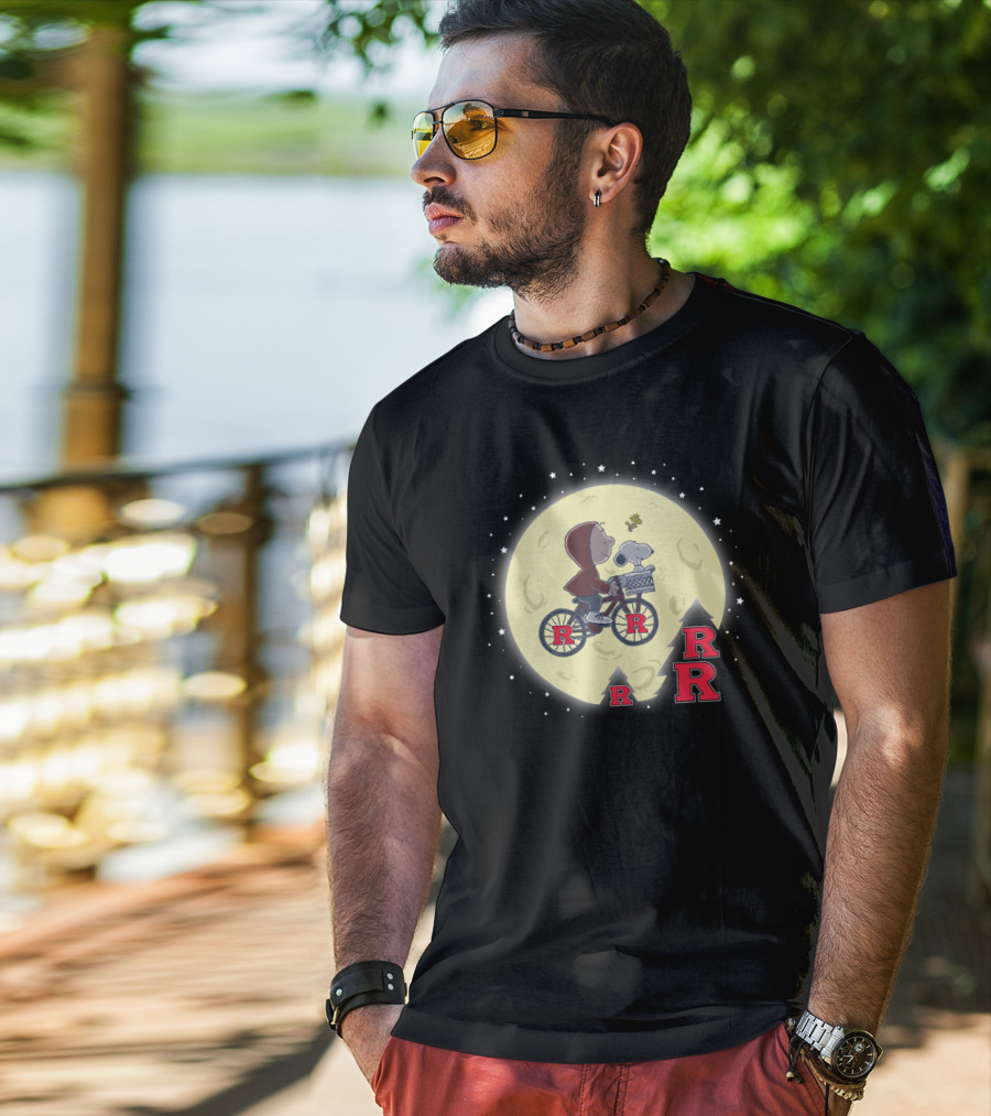 Rutgers Football Halloween Moon With Snoopy And Bicycle T-Shirt
