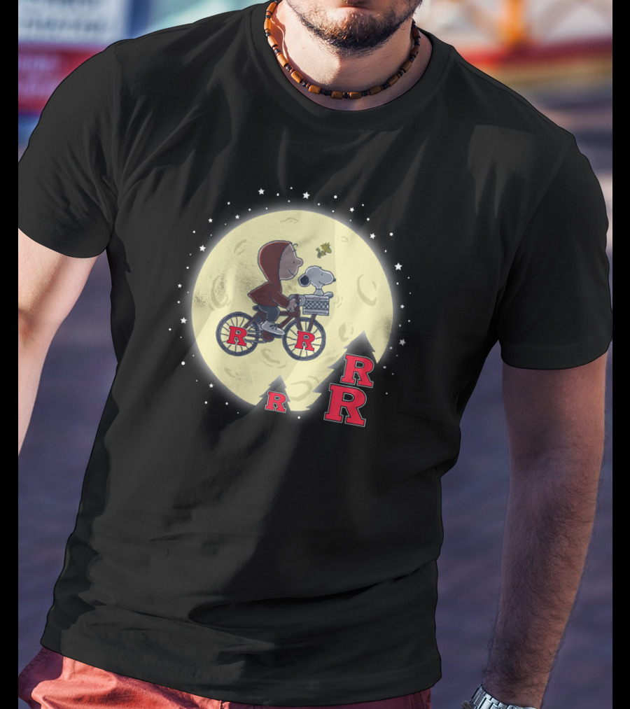 Rutgers Football Halloween Moon With Snoopy And Bicycle T-Shirt