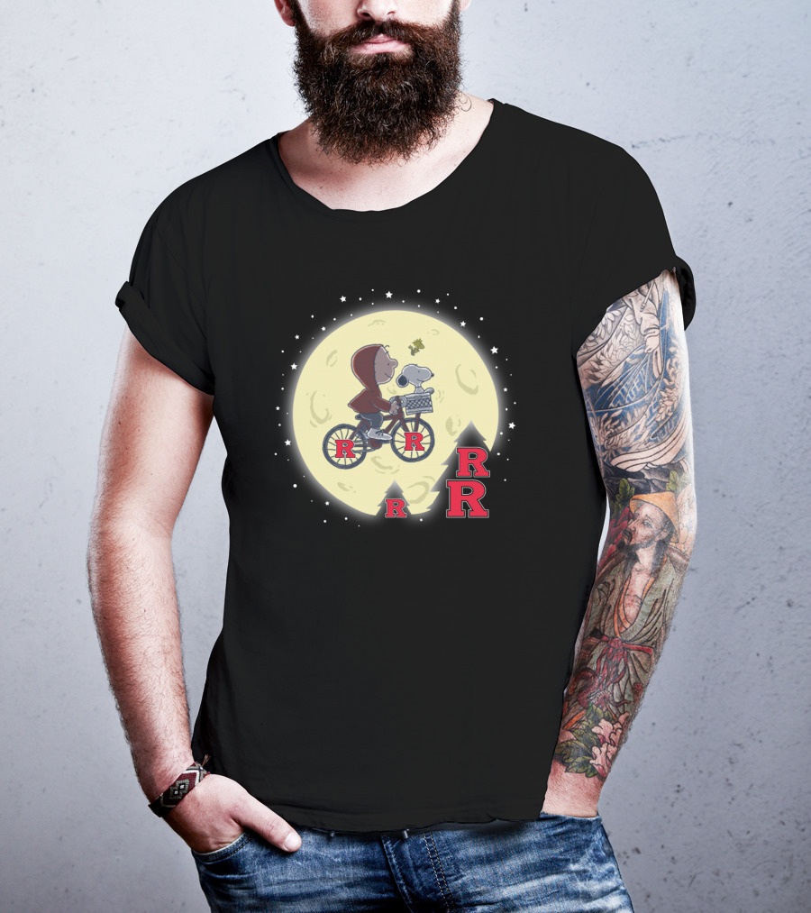 Rutgers Football Halloween Moon With Snoopy And Bicycle T-Shirt