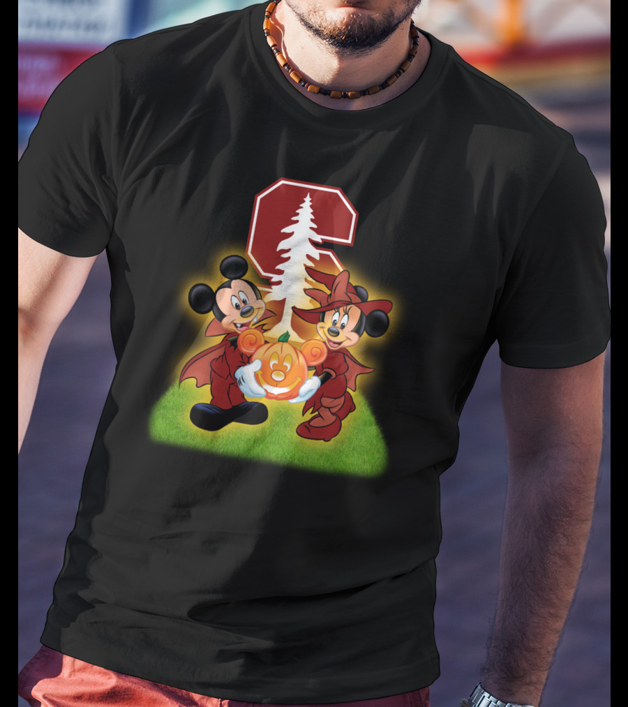 Stanford Football Halloween Mickey And Minnie With Pumpkin T-Shirt
