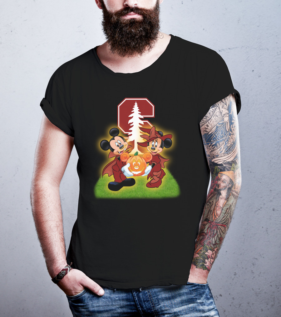Stanford Football Halloween Mickey And Minnie With Pumpkin T-Shirt