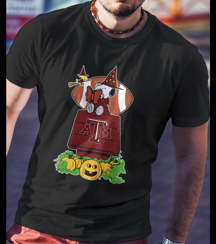 Halloween Texas A M Aggies Football Snoopy Wizard Pumpkins T-Shirt