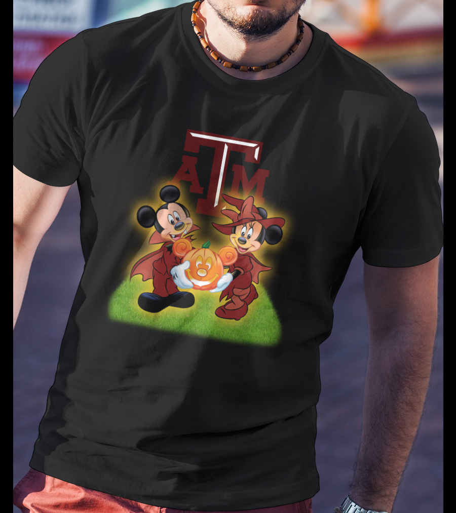 Texas A M Halloween Football Featuring Iconic Cartoon Characters With Pumpkin T-Shirt