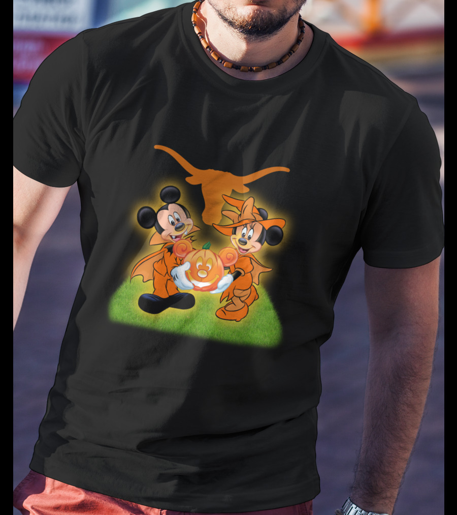 Halloween Texas Longhorns Mickey And Minnie Pumpkin Duo T-Shirt