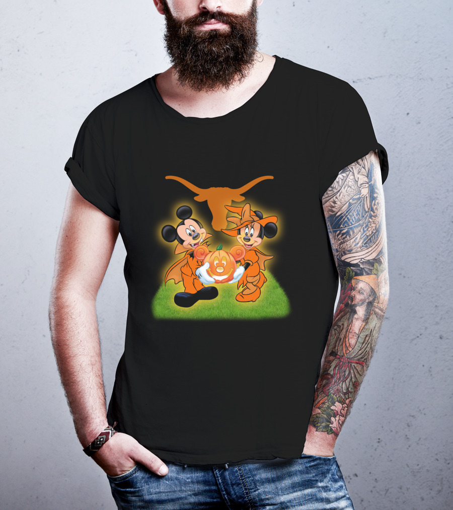 Halloween Texas Longhorns Mickey And Minnie Pumpkin Duo T-Shirt