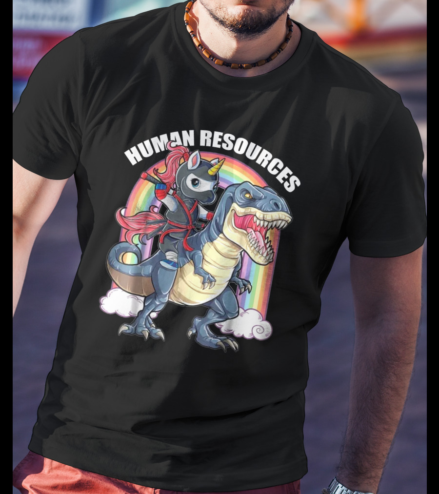 Unicorn Ninja Riding T-Rex With Rainbow T-Shirt