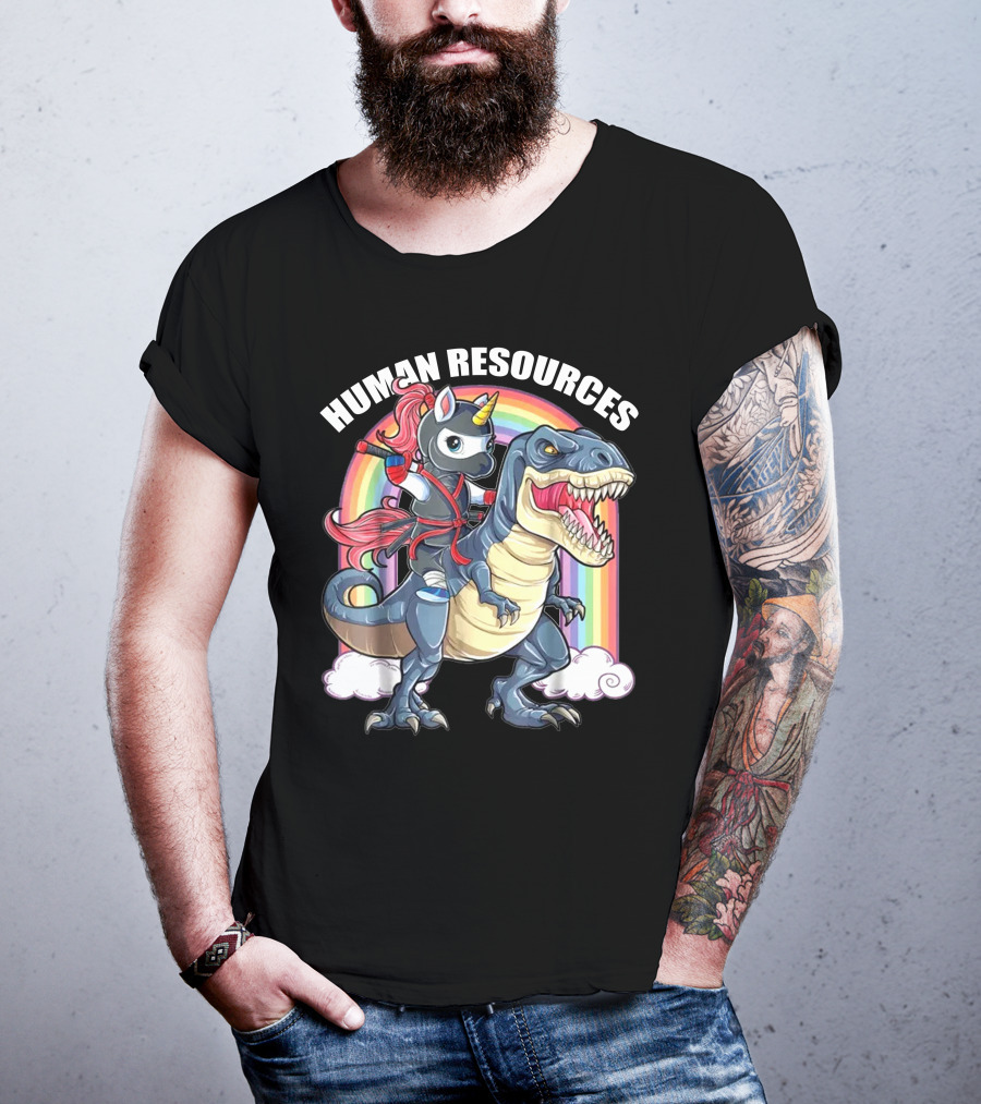 Unicorn Ninja Riding T-Rex With Rainbow T-Shirt