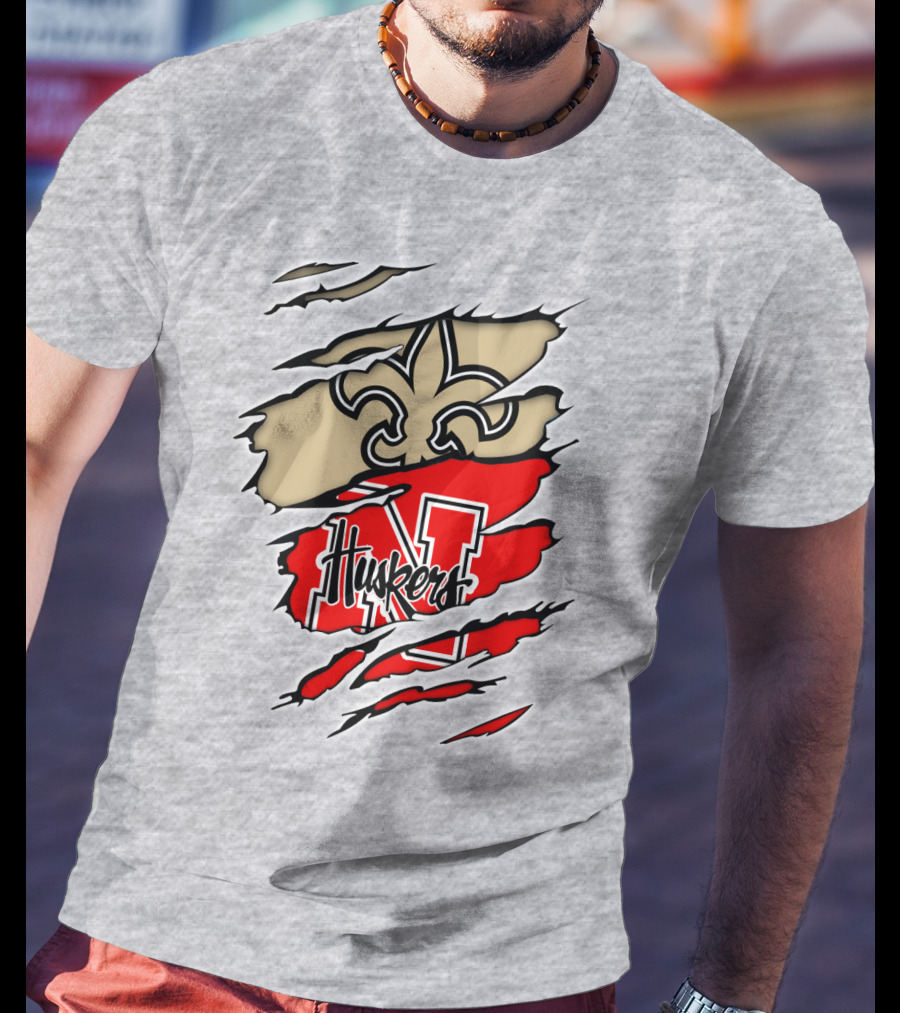 Saints Fleur-de-Lis And Huskers N Logo Combination T-Shirt