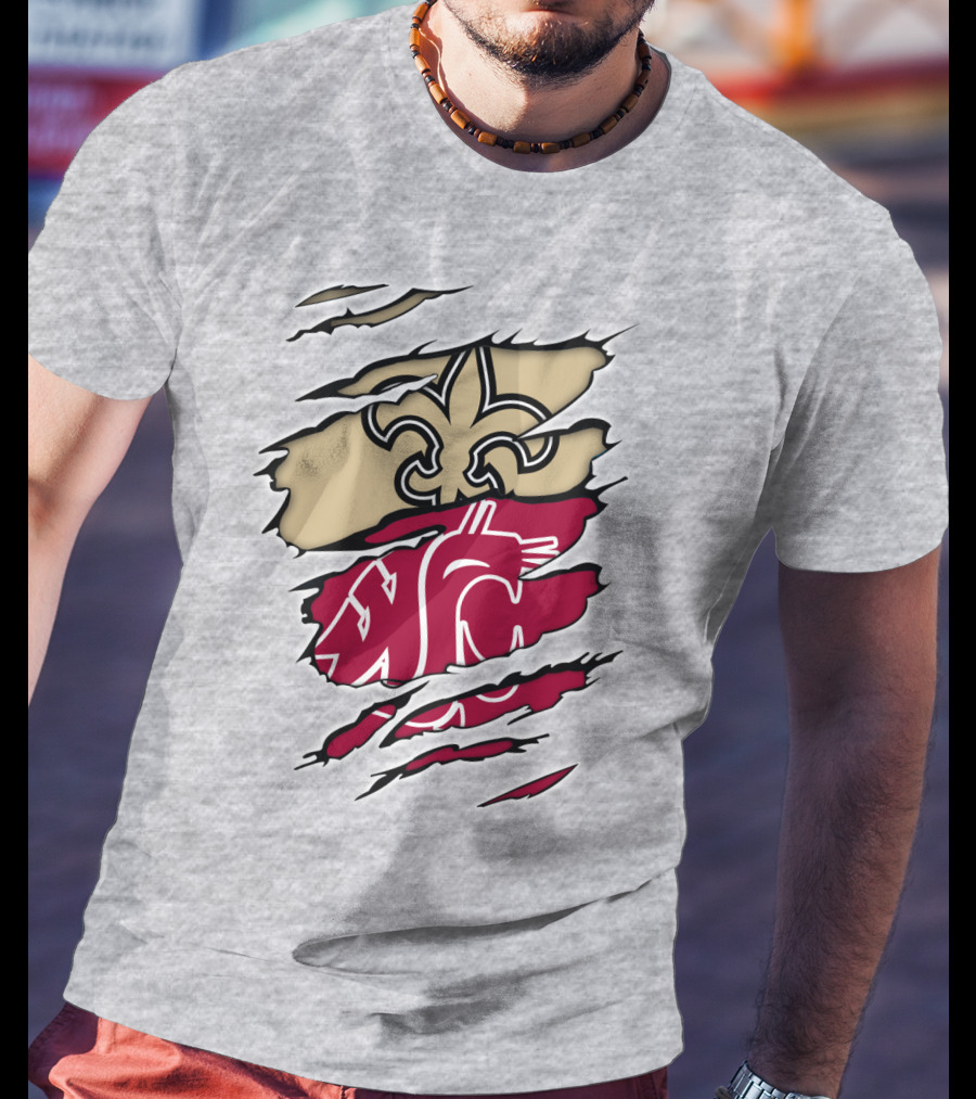New Orleans Saints Washington State Cougars Fleur-de-Lis Logo Fusion T-Shirt