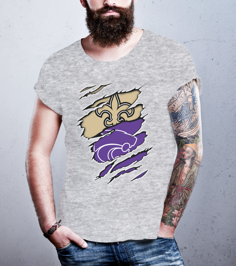 Kansas State Wildcats New Orleans Saints Fleur-de-lis Combination T-Shirt