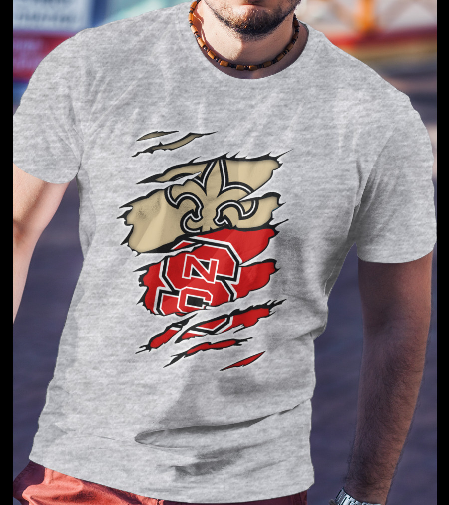 NC State Wolfpack And New Orleans Saints Logo Mashup T-Shirt