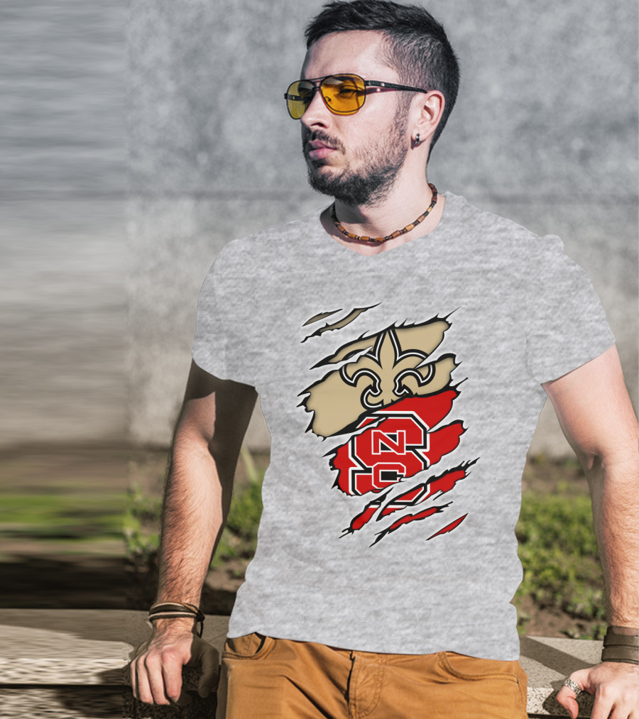 NC State Wolfpack And New Orleans Saints Logo Mashup T-Shirt