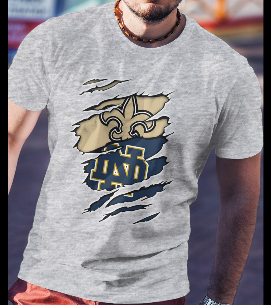 Notre Dame Irish Saints Fleur-de-Lis Logo Rip Effect T-Shirt
