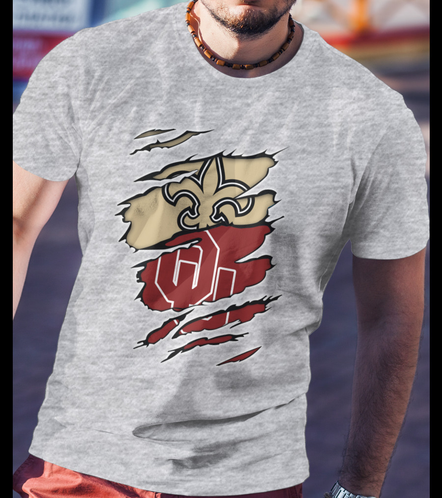 New Orleans Saints Oklahoma Sooners Torn Logo Fusion T-Shirt