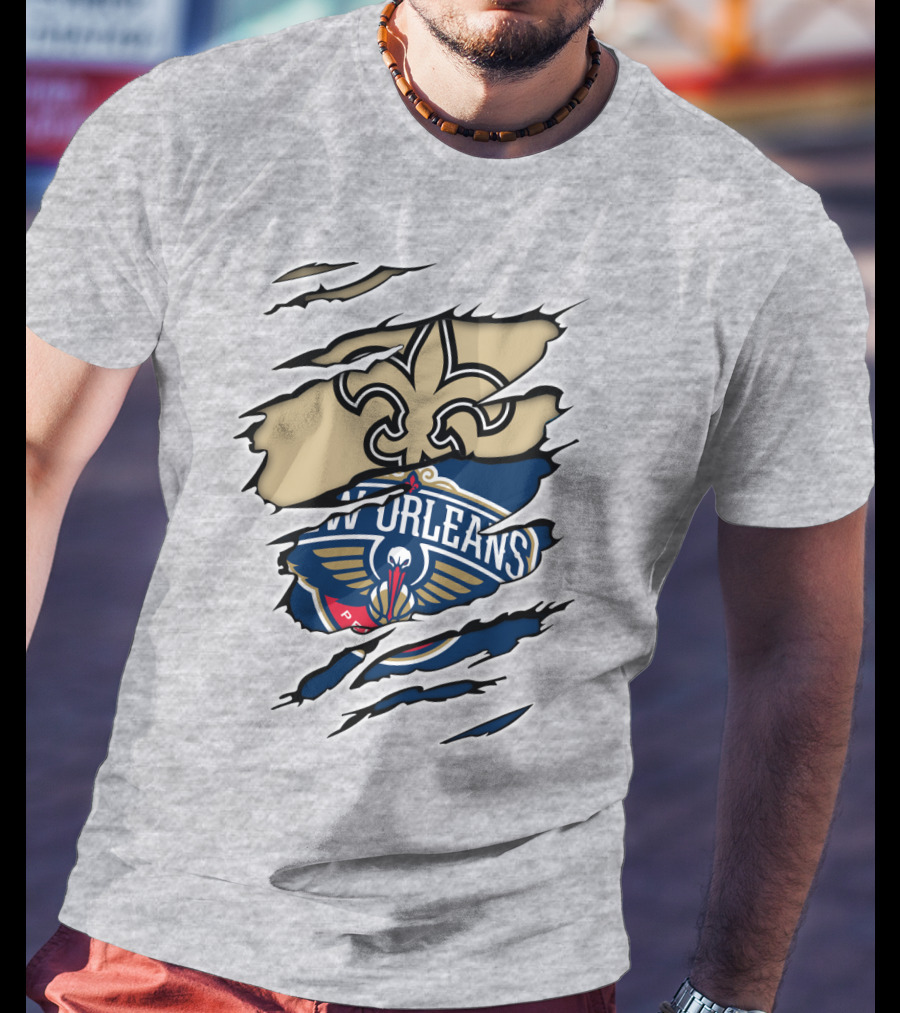 New Orleans Saints Pelicans Fleur-de-Lis Rip T-Shirt