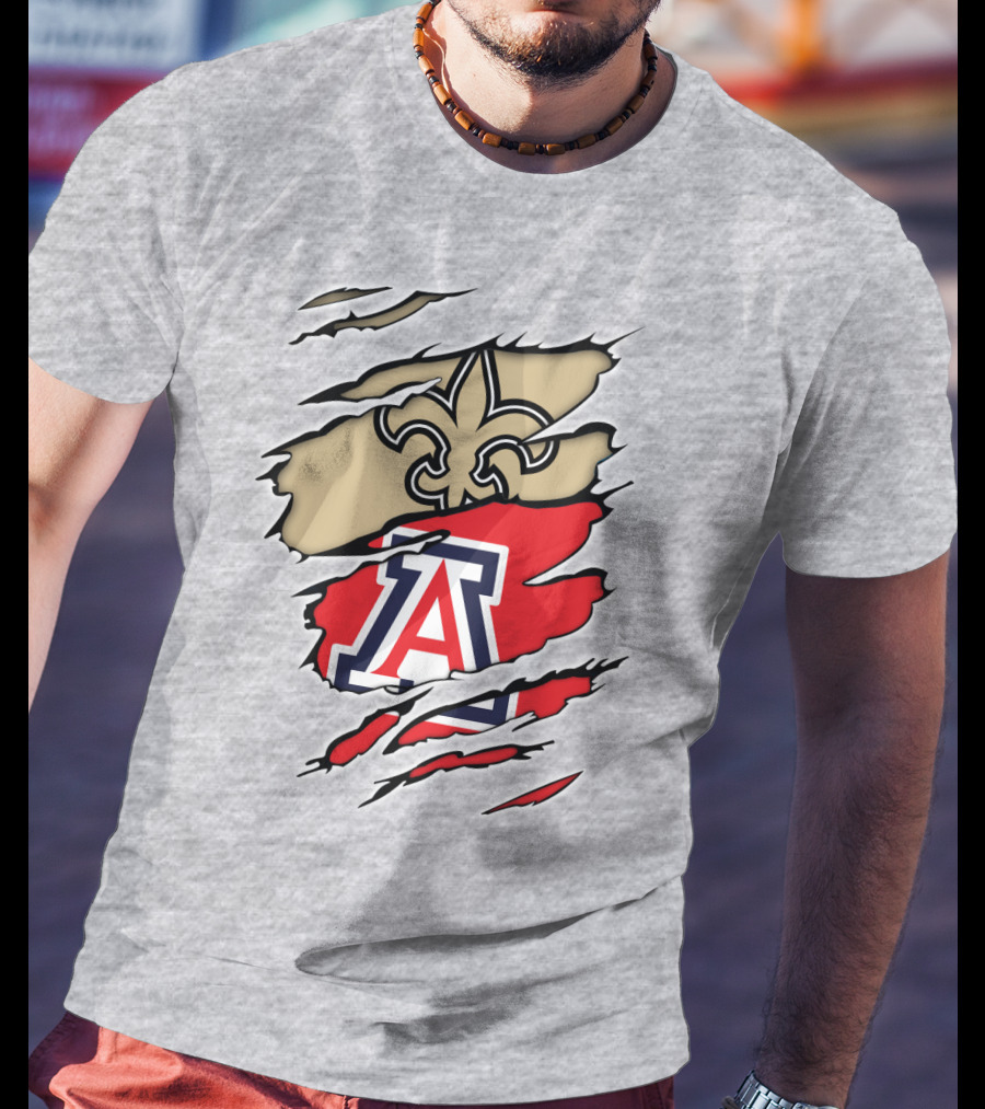 New Orleans Saints Fleur-de-Lis Arizona Wildcats Team Logo Mashup T-Shirt