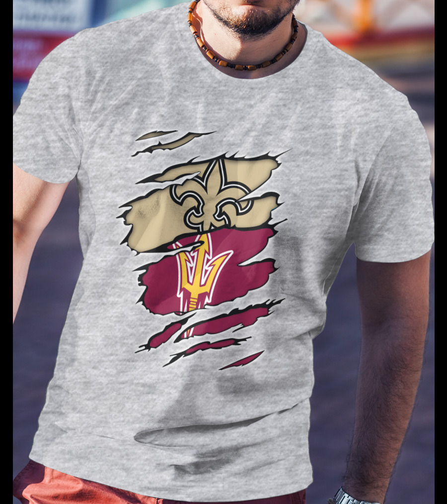 Saints Fleur-de-Lis Sun Devils Pitchfork Torn T-Shirt