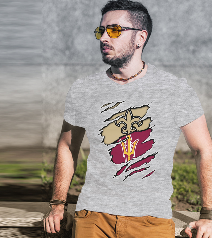 Saints Fleur-de-Lis Sun Devils Pitchfork Torn T-Shirt