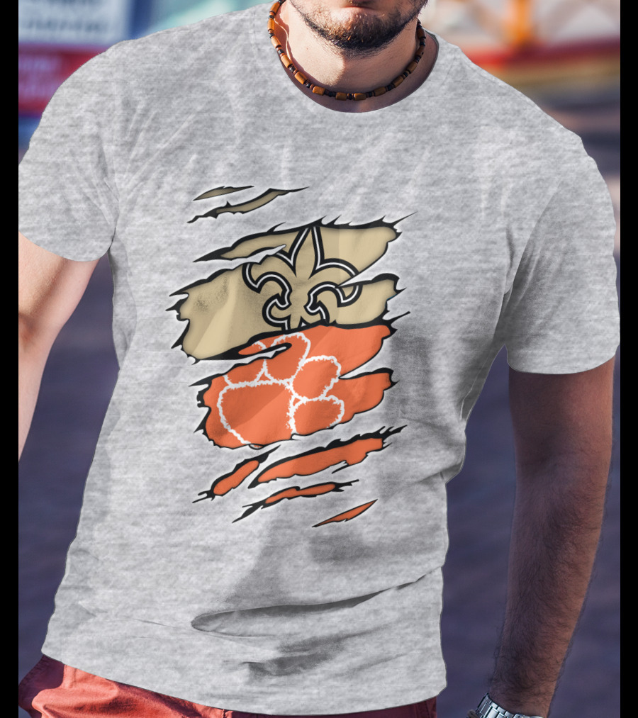 Saints Fleur-de-Lis Clemson Tiger Paw Rip T-Shirt