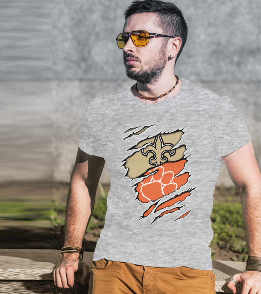 Saints Fleur-de-Lis Clemson Tiger Paw Rip T-Shirt