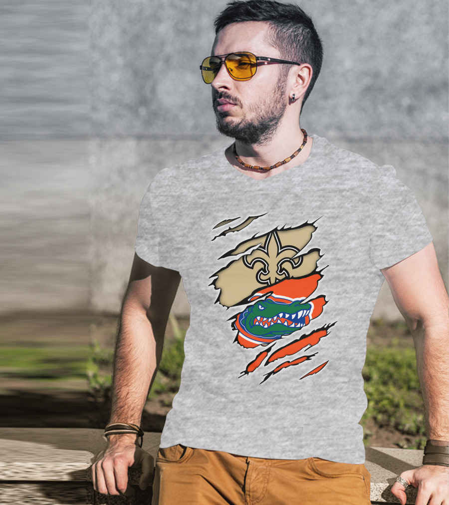 Saints Gators Fleur-De-Lis And Gator Clash Tribute T-Shirt