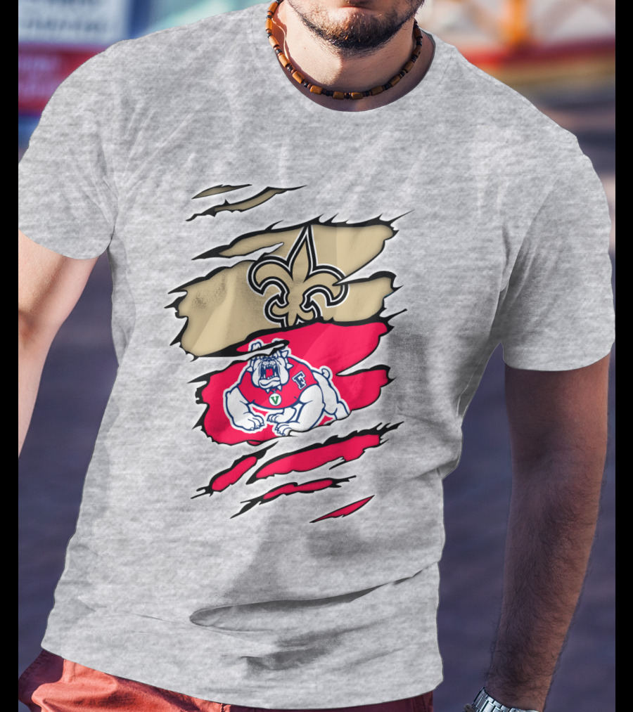 Fresno State Bulldogs And New Orleans Saints Emblem Fusion T-Shirt
