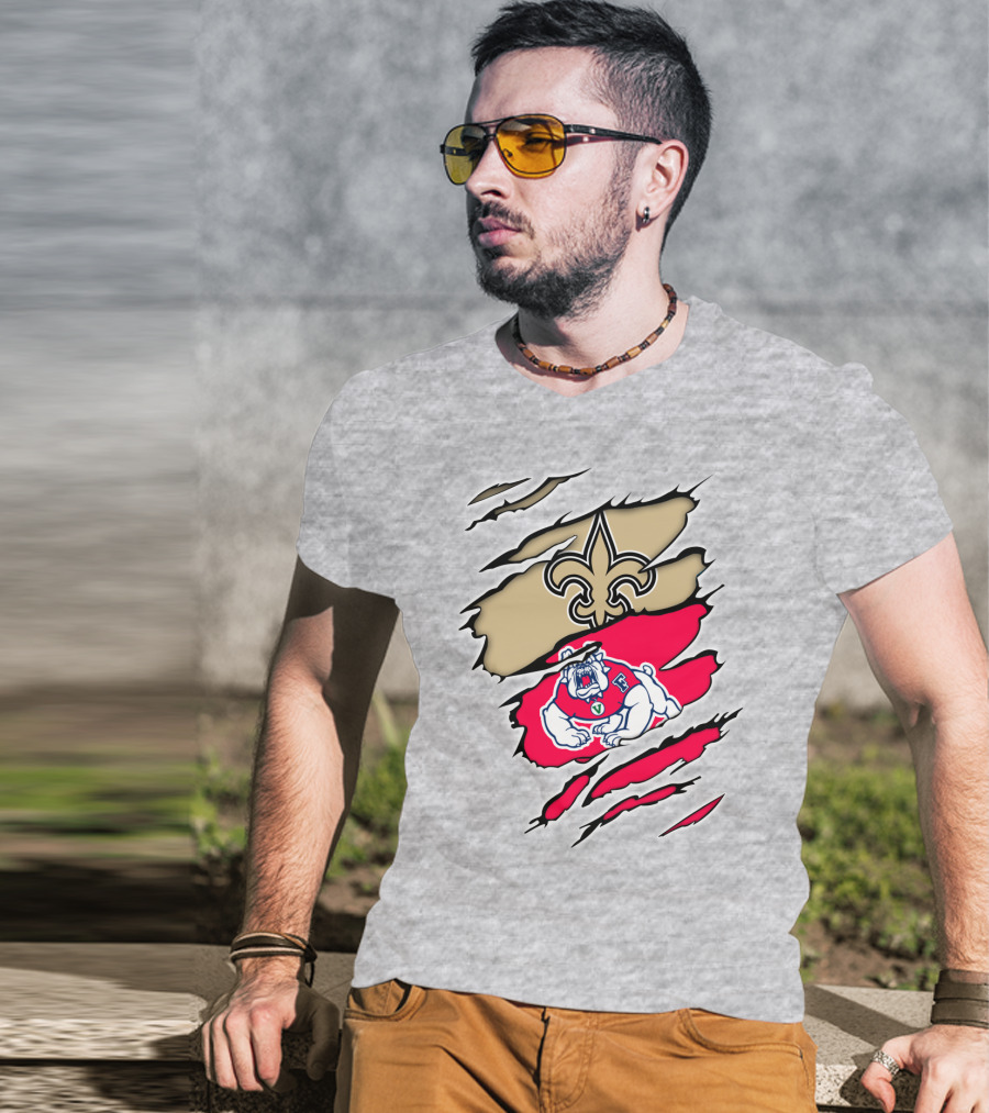 Fresno State Bulldogs And New Orleans Saints Emblem Fusion T-Shirt