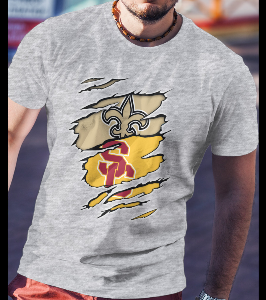 Saints Trojans USC Fleur-de-Lis Logo Combination T-Shirt