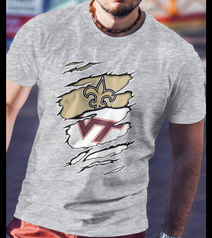 New Orleans Saints Virginia Tech Hokies Logo Fusion T-Shirt