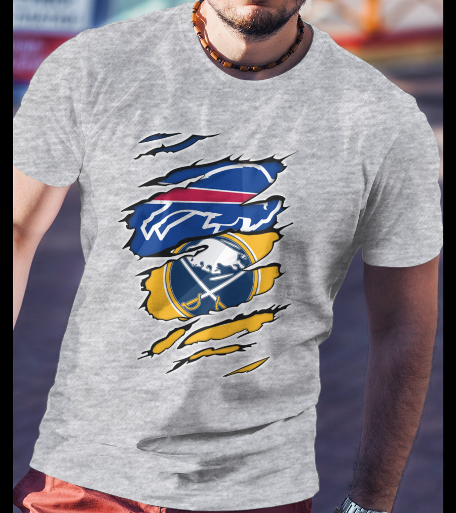 Buffalo Bills Sabres Ripped Logo Combination T-Shirt