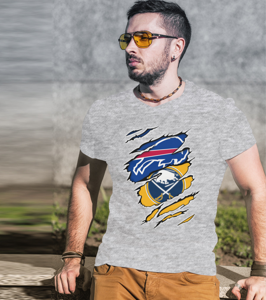 Buffalo Bills Sabres Ripped Logo Combination T-Shirt