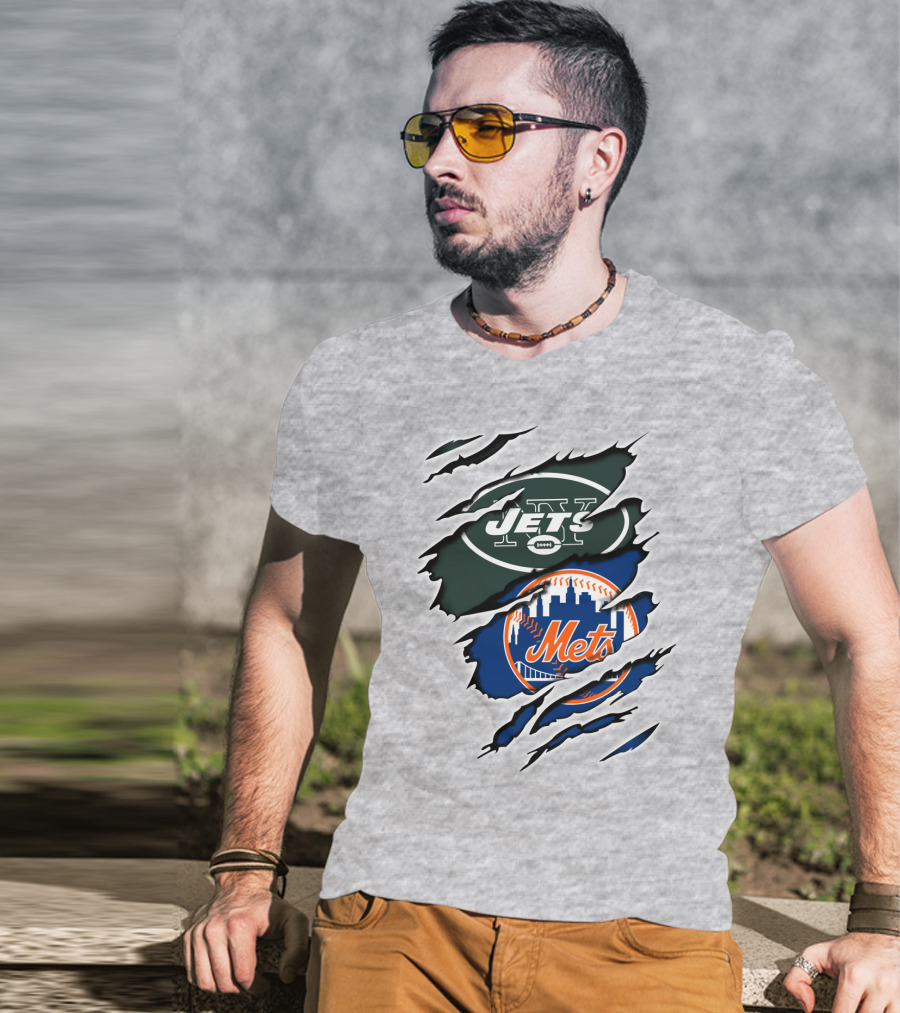 New York Jets Mets Claws Fan Logo Mashup T-Shirt