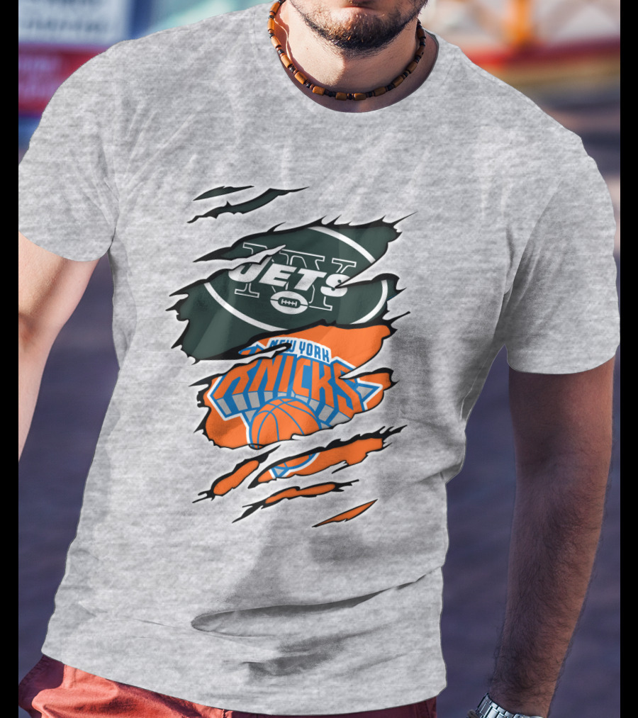 New York Jets Knicks Basketball Football Fan Crossover T-Shirt