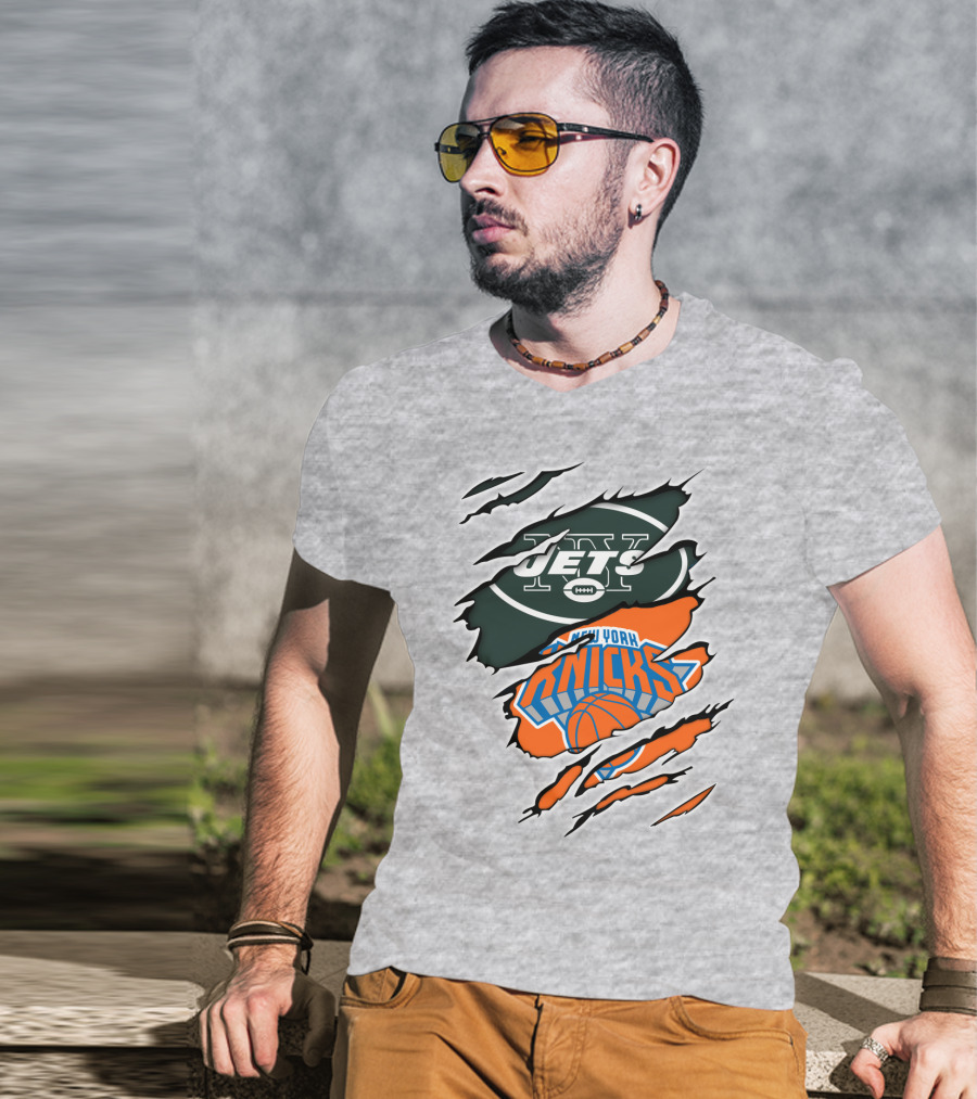 New York Jets Knicks Basketball Football Fan Crossover T-Shirt