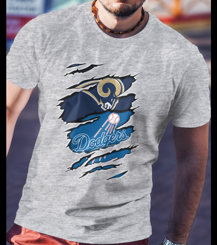 Rams Dodgers Scratch Tear Logo Crossover Fusion T-Shirt