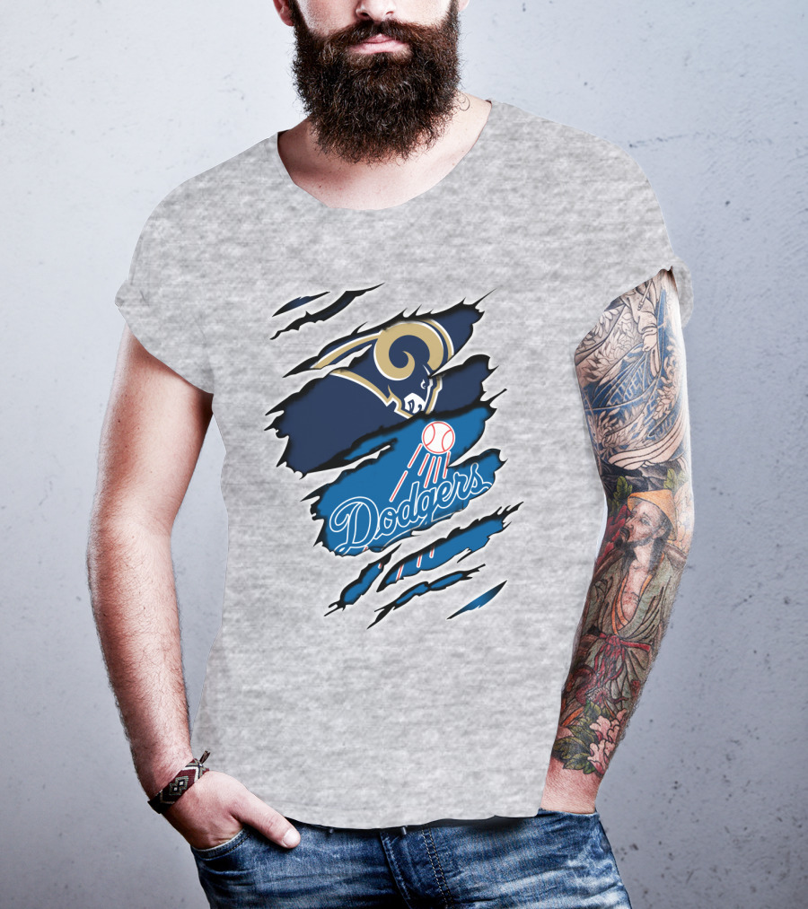 Rams Dodgers Scratch Tear Logo Crossover Fusion T-Shirt