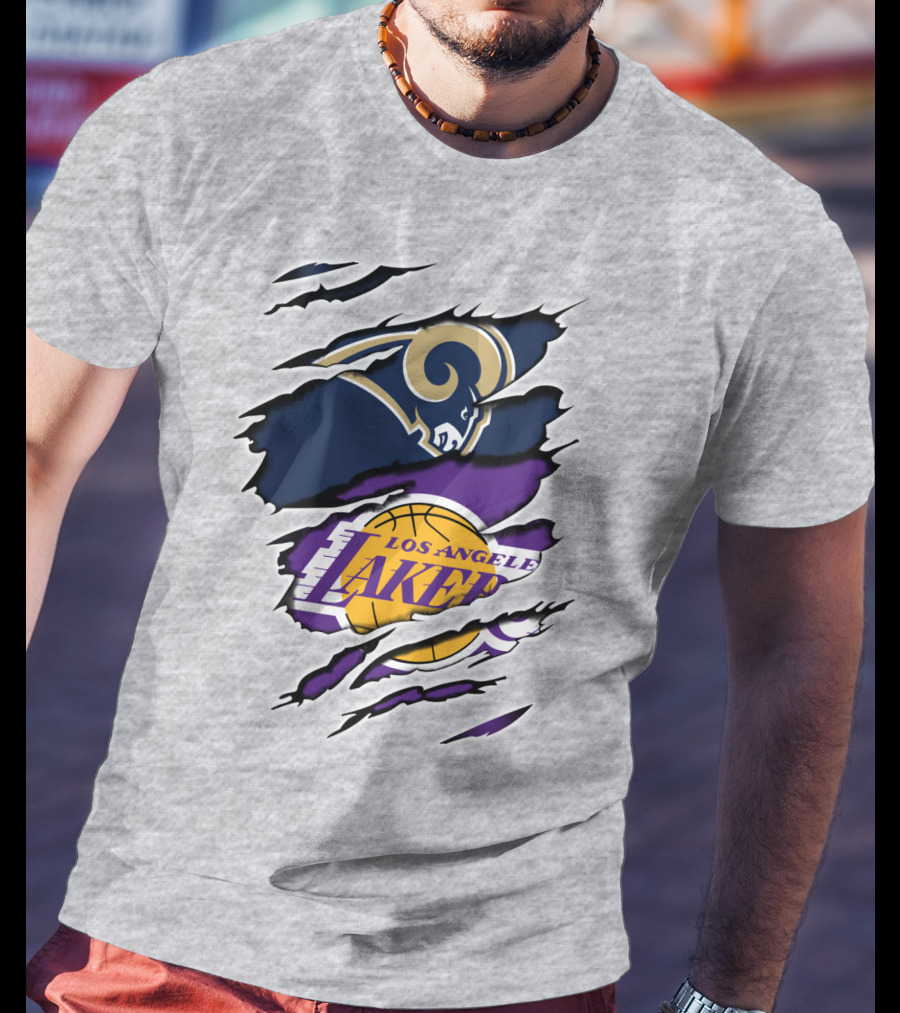 Los Angeles Rams Lakers Dual Logo Collaboration T-Shirt